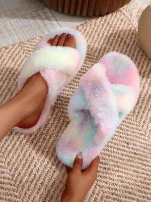 Tie Dye Fluffy Slides