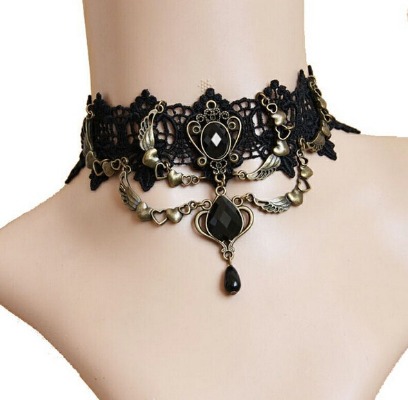 Gothic Chokers Crystal Black Lace Neck Angel Wings Heart Vintage Victorian
