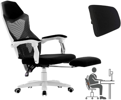 HOMEFUN Ergonomic Office Chair, High Back Executive Desk Chair with Footrest Adjustable Comfortable Task Chair with Armrests and Lumbar Support White