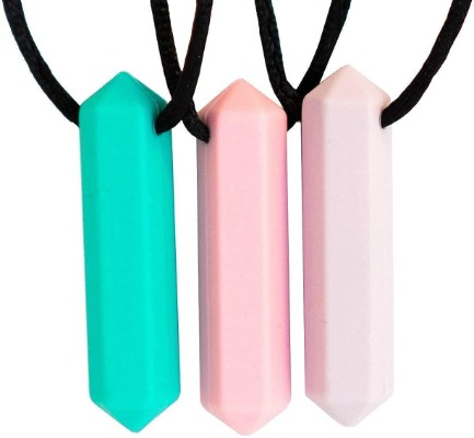Tilcare Chew Chew Sensory Necklace – Best for Kids or Adults That Like Biting or Have Autism – Perfectly Textured Silicone Chewy Toys - Chewing Pendant for Boys  Girls - Chew Necklaces (3-Pack)