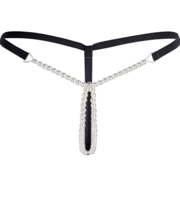 TAIKMD Women's Low Rise Brief Pearls Massage Chain G-String Underwear Thong - Black One Size