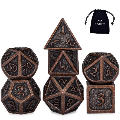 HEIMDALLR Metal DND Dice Set 7pcs - Indestructible Metal Dice Set w/ Dice Bag; DD Dice Set DD (Dungeons and Dragons Dice Set) w/ D20 Dice - Blacksmith Craft Dice (Weathered Bronze)