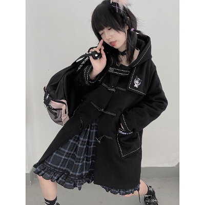 Sanrio Authorized Kuromi Horn Toggle Buttons Hooded Coat