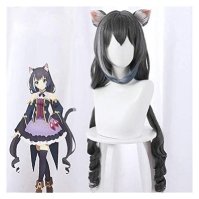 Cosplay Princess Connect! RE:Dive Kyaru Cosplay Wig Anime Game Heat Resistant Synthetic Hair Black Grey Mixed 90cm Long Women Wigs Beauty