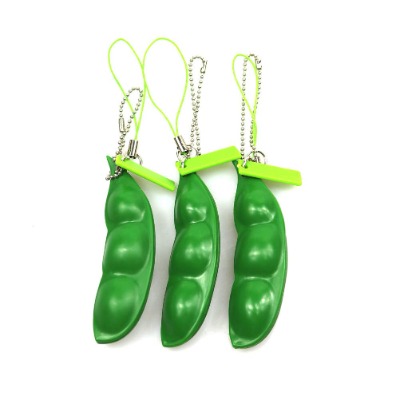 FCBB Fidget Toys 3 Pack Squeeze-a-Bean Edamame Keychain Keyring Extrusion Bean Pea Soybean Stress Relieving Chain Phone Pendants