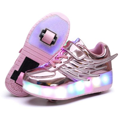 Nsasy Roller Shoes Unisex LED Light up Single Wheel Double Wheel Shoes Kids Inline Roller Skates Boy's Girl's Sneakers