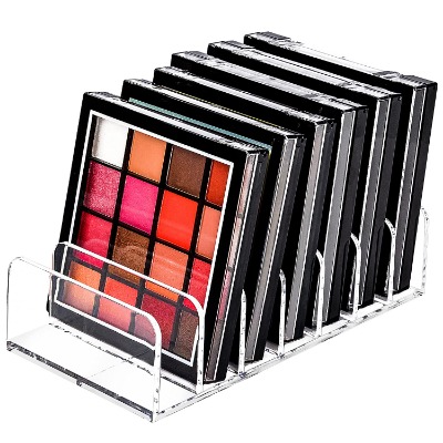 JessLab Palette Organizer, 7-Section Divided Plastic Makeup Organizer Eyeshadow Contour Blush Holder Cosmetics Storage for Bathroom Vanity Countertop, Transparent, S