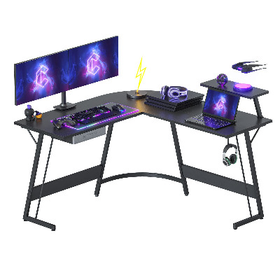 CubiCubi L Shaped Gaming Desk, 51.2" Home Office Gaming Desk, Corner Desk with Large Monitor Stand, Non-Woven Drawer, Black