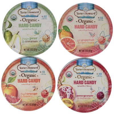 Torie  Howard Organic Hard Candy 4 Flavor Variety Bundle: Blood Orange  Honey, Pomegranate  Nectarine, Pink Grapefruit  Tupelo Honey and D'anjou Pear  Cinnamon, 2 Oz. Ea