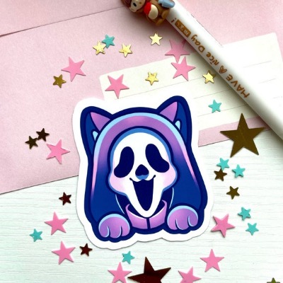 Ghost Face Cat Sticker | Etsy