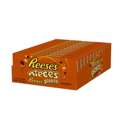 REESE'S PIECES Candy, Peanut Butter Candy in a Crunchy Shell, 4.0 Ounce Box (Pack of 12)