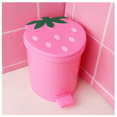 Cute Strawberry Desk Trash Can Small Plastic Storage Baskets for Home Car Trash Cans Mini Garbage Can Kawaii Trash Bin Pink  Red