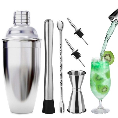 Cocktailshaker, cocktailset bartillbehör, rostfritt stål cocktailshaker bartender set gåva med bok, 750 ml stor cocktailmixer för hem eller bar, 6 delar