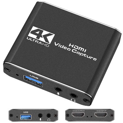 Capture Card, Audio Video Capture Card with Microphone 4K HDMI Loop-Out, 1080p 60fps Video Recorder for Gaming/Live Streaming/Video Conference, Works for Nintendo Switch/PS4/Xbox One/OBS/Camera/PC