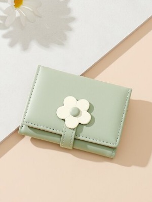Flower Decor Snap Button Small Wallet