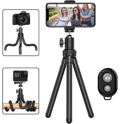 Phone Tripod, Portable Cell Phone Camera Tripod Stand with Wireless Remote, Flexible Tripod Stand for Selfies/Vlogging/Streaming/Photography Compatible with All Cell Phone, Sports Camera GoPro