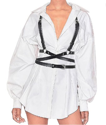 Women's Adjustable Body Waist Belt Vest Punk PU Leather Belt For Dresses Halloween，Black, Suit for Waist Size 28"-36"  - 