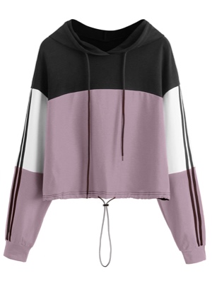 SweatyRocks Women's Casual Long Sleeve ColorBlock Pullover Sweatshirt Crop Top