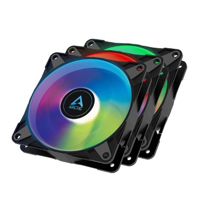 ARCTIC P12 PWM PST A-RGB (3 Pack) - 120 mm PWM case Fan Optimized for Static Pressure, case Fan, semi-Passive: 0-2000 RPM, 5V 3 pin ARGB LED, Single Fan - Black