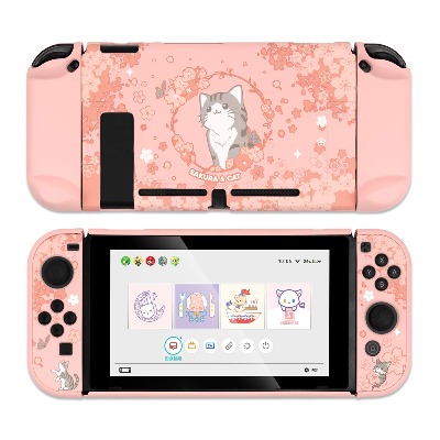 GeekShare Protective Case Slim Cover Case Compatible with Nintendo Switch and Joy Con - Shock-Absorption and Anti-Scratch -- Sakura cat