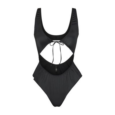 WOVEN SHINE TIE FRONT TEDDY | ONYX