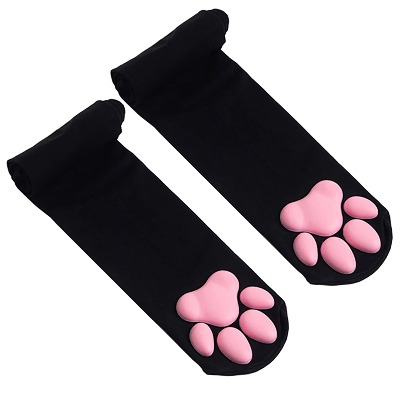 Cat Paw Thigh High Socks Golves, Girls Women Cosplay Soft 3D Kitten Paw Pad Toe Beans Mittens Stockings,Cat Paw Pad Socks