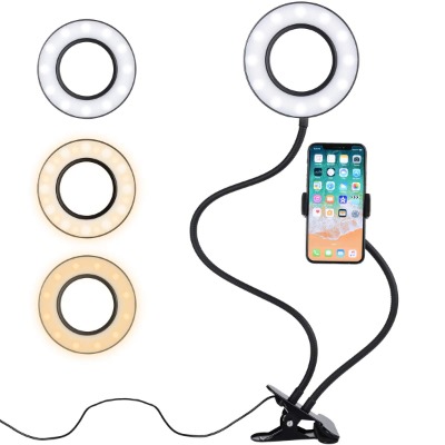 Ring Light, [2 in 1] Diyife Desk Lamp Clamp, LED Clip on Reading Light, Webcam Light Stand with Phone Holder, Selfie Ring Light with Flexible Arm, 3 Light Mode for YouTube, Facebook, Live Stream