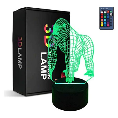 3D Gorilla Lamp 3D Illusion Lamp Animal Gorilla Light Baby Gorilla Gifts Led Table Bedside Lamp Optical Illusion Decor Lamp with Touch Sensor 7 Color for Home Decor or Birthday Gift