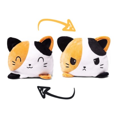 AnVerse Flip Cat Plush Toy, Reversible Mood Cuddly Toy, Moody Plush Toy, Cute Double-Sided Plush Toy Gifts for Babies, Children, Girls, Boys (Yellow cat)