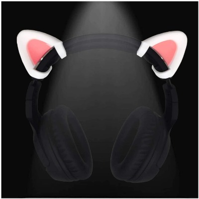 sciuU Kitty Ears Decoratief voor hoofdtelefoon, siliconen kattenoren, decoratie compatibel met HypreX Cloud/Cloud II/Cloud Flight etc, installatie met verstelbare bevestigingsriemen, wit en roze