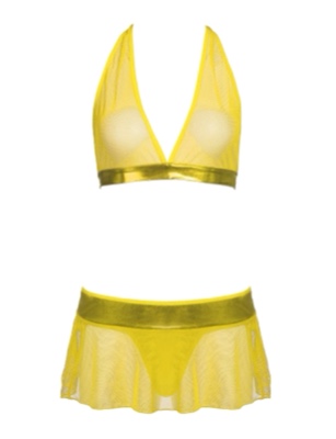 ADOME Women Lingerie Set 3 Pieces Halter Top and Mini Skirt with G-String Lace Mesh Babydoll