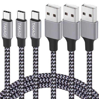 USB Type C Cable 3A Fast Charging, TAKAGI (3-Pack 6feet) USB-A to USB-C Nylon Braided Data Sync Transfer Cord Compatible with Galaxy S10 S10E S9 S8 S20 Plus, Note 10 9 8 and Other USB C Charger