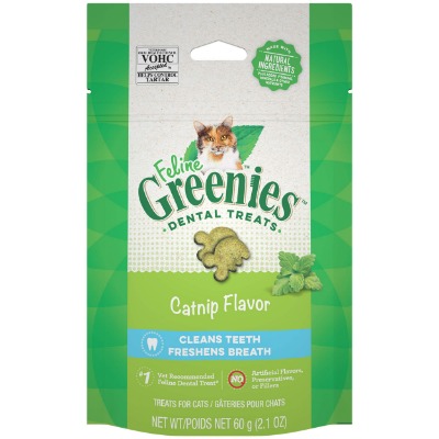 FELINE GREENIES Natural Dental Care Cat Treats, Catnip Flavor, All bag sizes