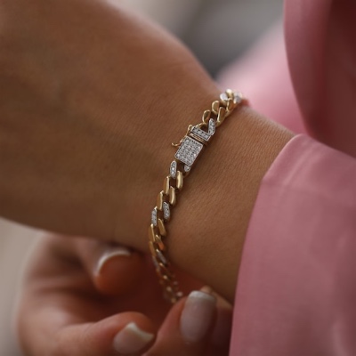 Diamant 14K Gold 6mm Curb Chain Armband Diamant Kette Cuban | Etsy