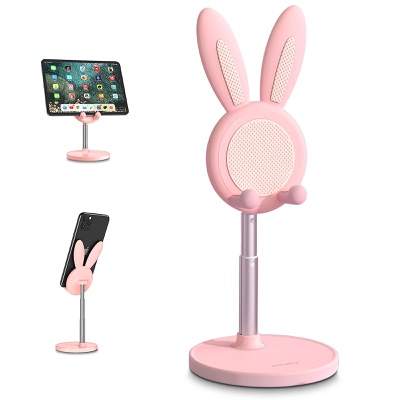 Cute Cell Phone Stand, Angle Height Adjustable nediea Cell Phone Stand for Desk, Cute Bunny Phone Holder Stand, Compatible with All Mobile Phones,iPhone,Samsung,Pixel,iPad,Tablet (Pink)