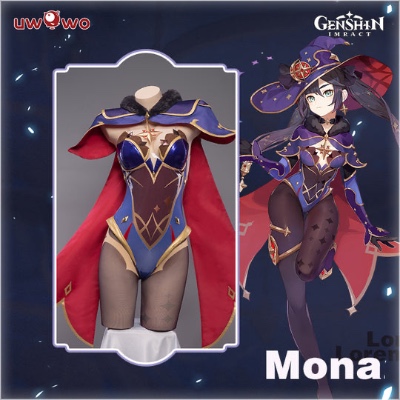 Uwowo Game Genshin Impact Plus Size Cosplay Mona Megistus Astral Reflection Costume Cute Enigmatic Astrologer Bodysuit | Set A(Costume) M