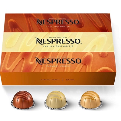 Nespresso VertuoLine (European Version) Barista Creations Flavored Assortment of Coffee (7.7 ounce): Vanilla Custard Pie, Caramel Cookie, Hazelino Muffin, 30 Capsules - 