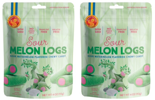 Candy People 100% Swedish Sour Melon Logs - Sour Watermelon Flavored Chewy Candy –– Non-GMO, Trans Fat Free and Gelatin Free - 2-Pack