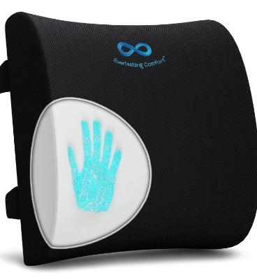 Everlasting Comfort Lumbar Support Pillow for Office Desk Chair - Memory Foam Back Cushion (Black)