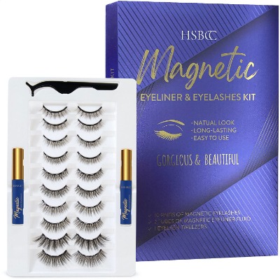 HSBCC Updated 10 pairs 3D 6D Magnetic Eyelashes Kit, Double Magnetic Eyeliner and Magnetic Eyelashes Kit, Reusable Natural Look False Lashes