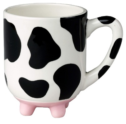 Boston Warehouse Udderly Cow Non-Skid Silicone Feet Ceramic Mug, 1 Count (Pack of 1), White, Black, Pink