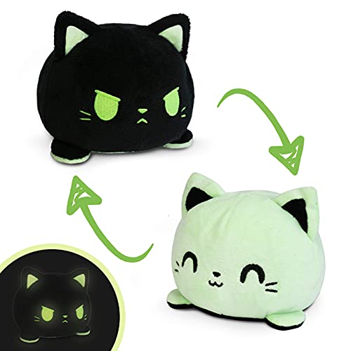 TeeTurtle | The Original Reversible Cat Plushie | Patented Design | Sensory Fidget Toy for Stress Relief | Happy + Angry | Glow in The Dark! | Show Your Mood Without Saying a Word!