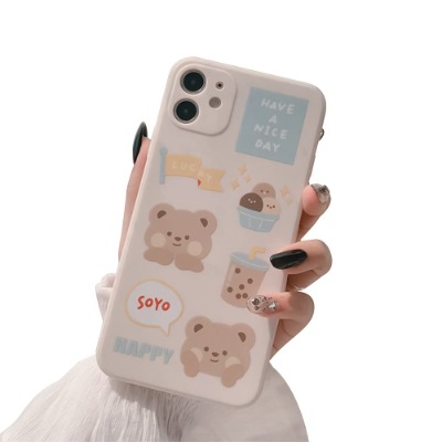 Ownest Compatible with iPhone 11 Case with Cute Bear 3D Cartoon Pattern for Women Girls Soft Silicone Protective for iPhone 11-Milk Tea Bear