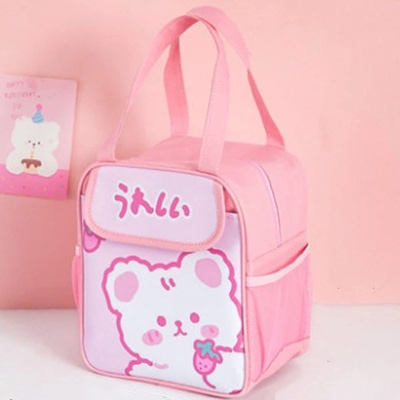 Insulated Waterproof Kawaii Cute Picnic Dinner Container Student Lunch Box Tote Food Bags Lunch Storage Bag(pink)