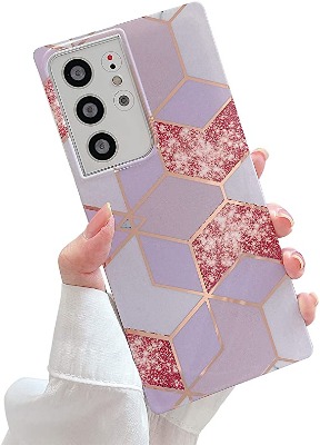 Robotsky for Samsung Galaxy S21 Ultra Square Case, Cute Glitter Marble Cases for Women Slim Soft TPU Silicone Shockproof Bumper Shell Cover for Samsung Galaxy S21 Ultra 5G 6.8 inch 2021 (Purple Marble)
