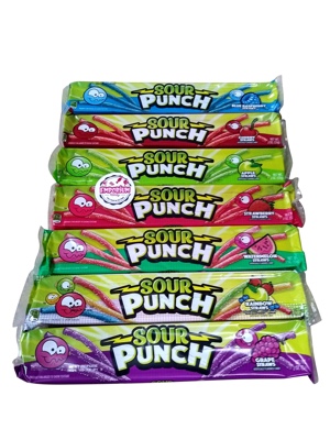Sour Punch Straws Assortment - 1 2 oz pack of Grape Apple Blue Raspberry Cherry Rainbow Strawberry Watermelon with Refrigerator Magnet