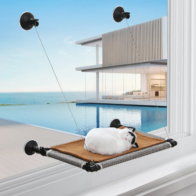 Cat Bed, Hammock Window Seat and Window Perch with Screw Suction Cups and Free Free Blanket for Large cat (Sling)