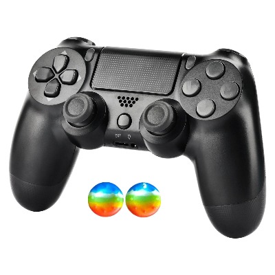 Controller Black work with PS4, Remote Joystick Wireless compatible with Play Station 4 Pro/WindowsOS/Android, Dual Joystick with Audio Jack, LED light, Speaker, Great Gift for Boys/ Kids, Jet Black