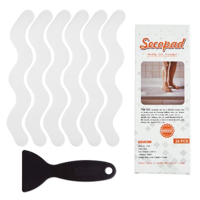 Secopad Anti Slip Shower Stickers 24 PCS Safety Bathtub Strips Adhesive Decals with Premium Scraper for  Bath Tub Shower Stairs