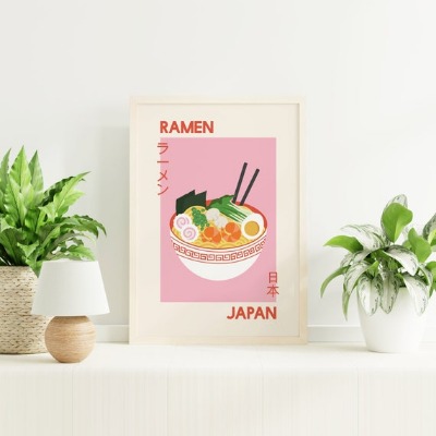 Ramen Print  Digital Art Download  Pink Kitchen Food Decor  | Etsy